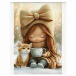 Блокнот  А6  на скобе 40л ФЕНИКС "Девочка с котенком и кофе" кл.   /71639               *368947