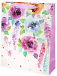 Пакет подарочный бумаж. 26*32*10см Dream Cards "Акварельные цветы" блестки   /ППК-3697            *365505
