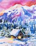Картина по номерам 22*30 РЫЖИЙ КОТ "Зимний закатный пейзаж" на подрамнике   /HS631               *332114