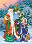 Картина по номерам 17*22 РЫЖИЙ КОТ "Дед Мороз и внучка дарят подарки" на подрамнике   /ХК-2271             *332108