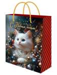 Пакет подарочный бумаж. 18*23*8см OPTIMA с глянц.лам. Новогодний котик   /ППК-0969            *376776